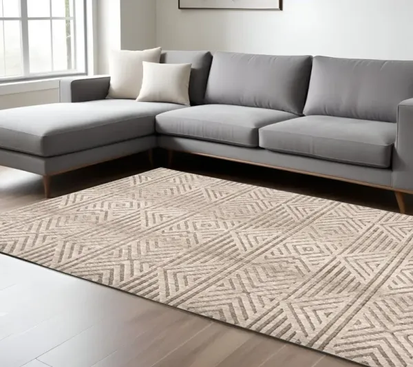 8' x 10' Geometric Stain Resistant Area Rug - Tan Ivory And Brown