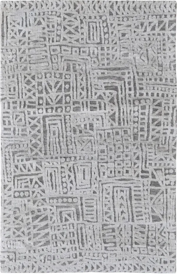 5' x 8' Geometric Stain Resistant Area Rug - Gray And Silver