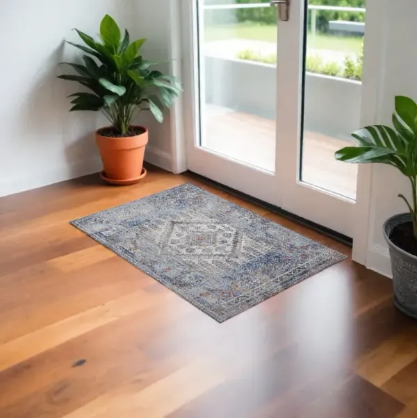 2' x 3' Floral Area Rug - Blue And Ivory