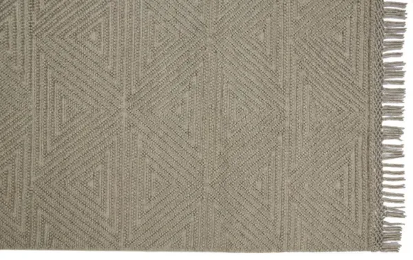 5' x 8' Wool Geometric Hand Woven Area Rug With Fringe - Tan And Ivory