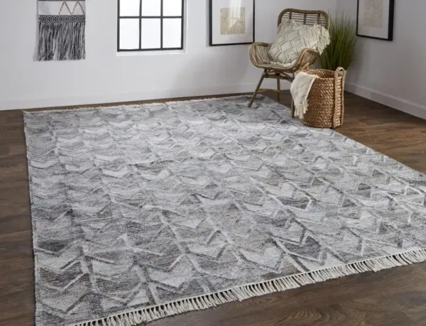 2' x 3' Geometric Hand Woven Stain Resistant Area Rug With Fringe - Gray Silver And Taupe