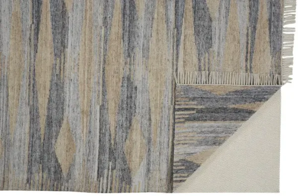 2' x 3' Abstract Hand Woven Stain Resistant Area Rug With Fringe - Gray Tan And Silver