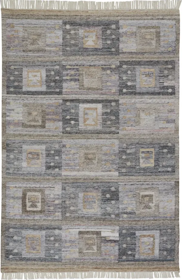 8' x 10' Geometric Hand Woven Stain Resistant Area Rug With Fringe - Gray Taupe And Tan