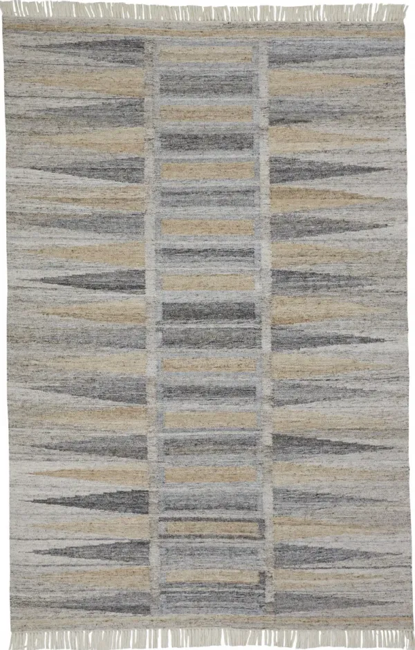 2' x 3' Geometric Hand Woven Stain Resistant Area Rug With Fringe - Tan Gray And Taupe