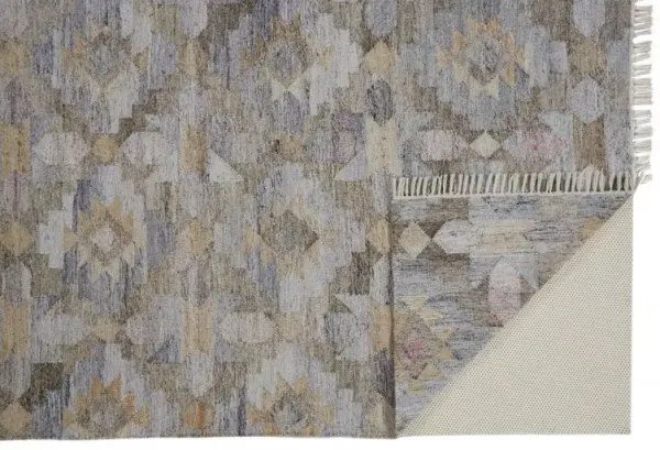 2' x 3' Geometric Hand Woven Stain Resistant Area Rug With Fringe - Taupe Gray And Blue