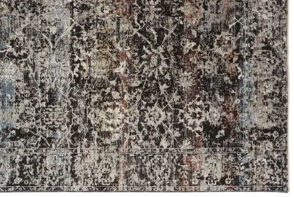 8' x 10' Abstract Distressed Area Rug With Fringe - Gray Black And Red