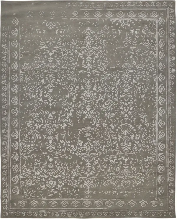10' x 14' Wool Floral Tufted Handmade Distressed Area Rug - Gray Taupe And Silver
