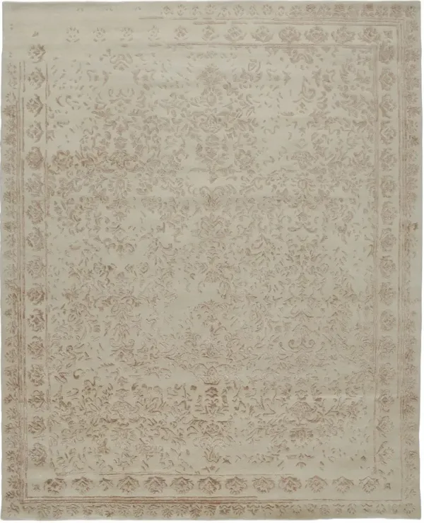 9' x 12' Wool Floral Tufted Handmade Distressed Area Rug - Ivory Tan And Pink