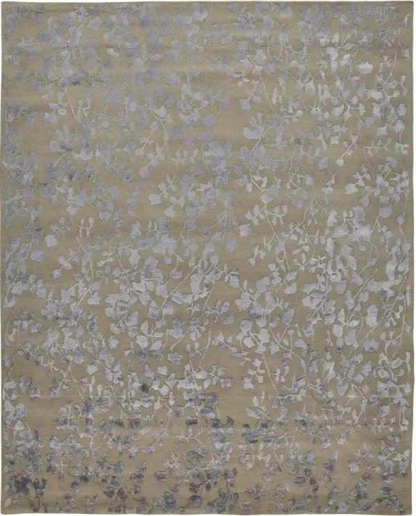 9' x 12' Wool Floral Tufted Handmade Area Rug - Tan Silver And Gray