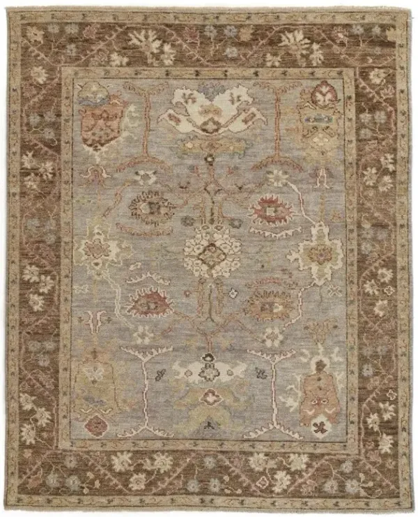 2' x 3' Wool Floral Hand Knotted Stain Resistant Area Rug With Fringe - Gray Brown And Gold