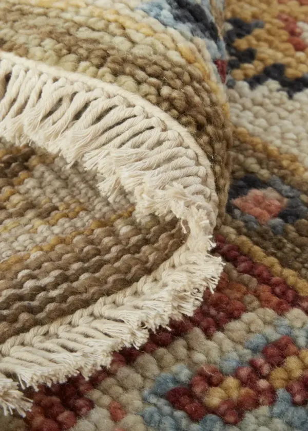 8' Wool Floral Hand Knotted Stain Resistant Runner Rug - Ivory Red And Blue