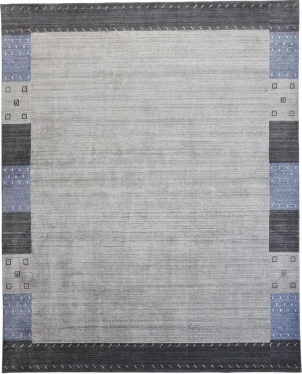 10' x 13' Wool Hand Knotted Stain Resistant Area Rug - Gray Blue And Black