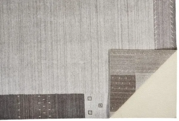 8' x 10' Wool Hand Knotted Stain Resistant Area Rug - Gray Silver And Black
