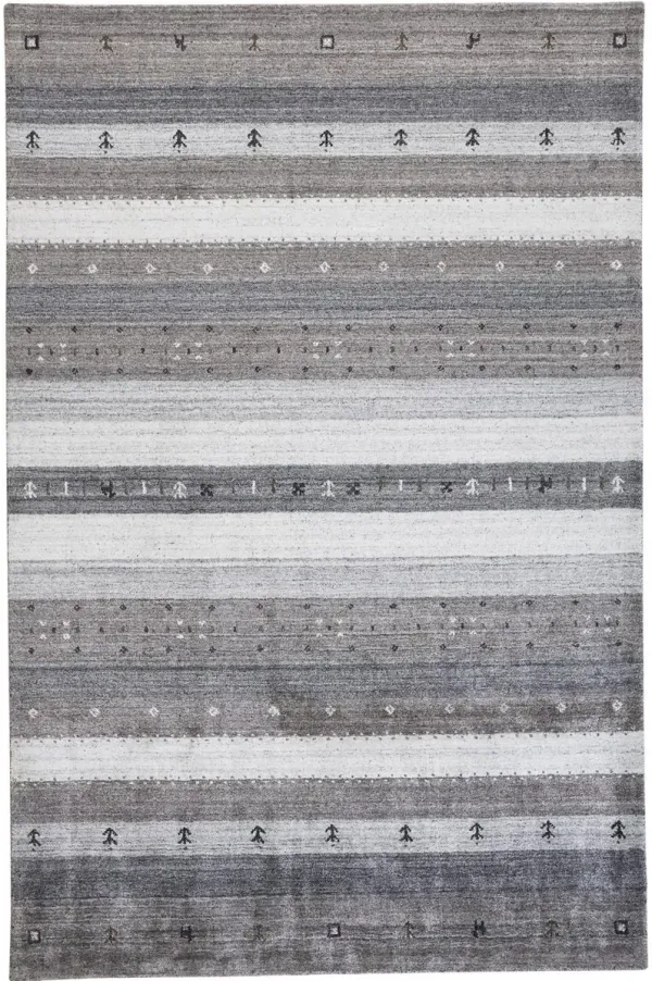 4' x 6' Wool Striped Hand Knotted Stain Resistant Area Rug - Gray Silver And Black