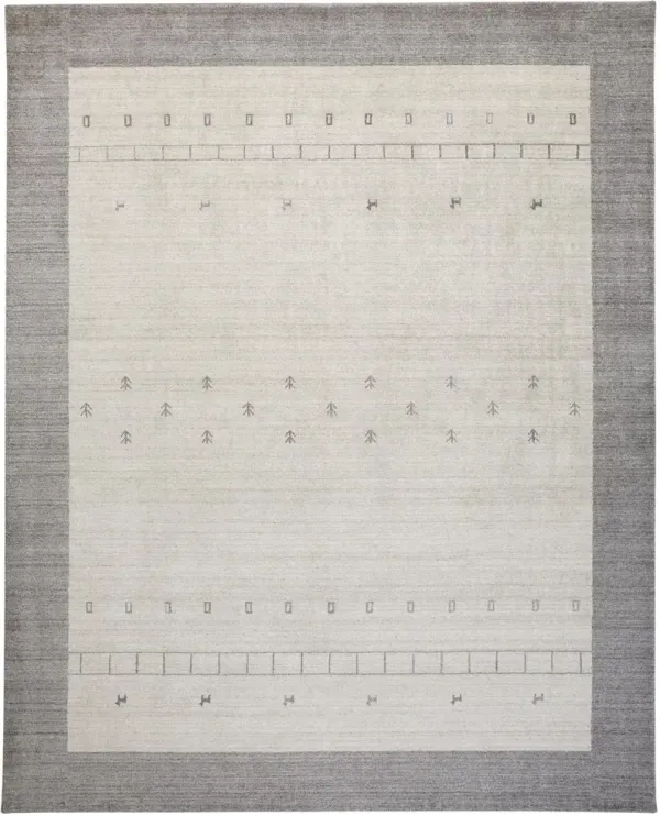 10' x 13' Wool Hand Knotted Stain Resistant Area Rug - Ivory And Gray