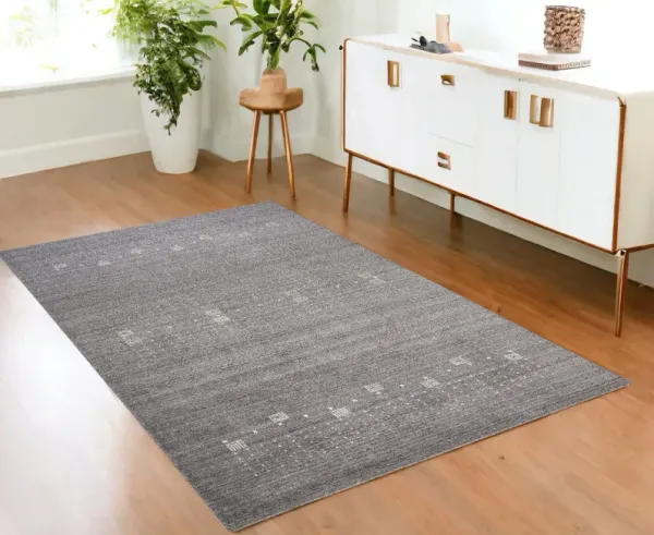 4' x 6' Wool Hand Knotted Stain Resistant Area Rug - Gray And Ivory