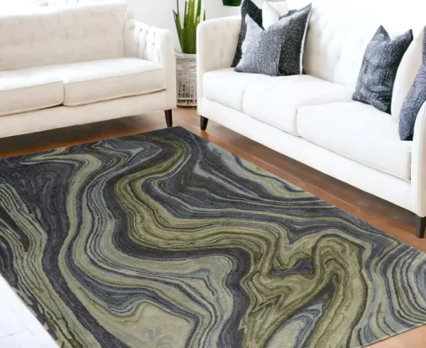 5' x 8' Abstract Hand Tufted Area Rug - Blue And Green