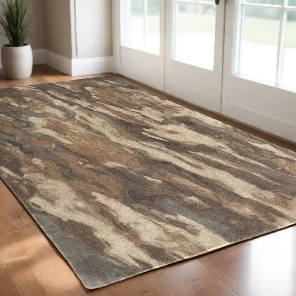 2' x 3' Wool Abstract Hand Tufted Area Rug - Green And Ivory