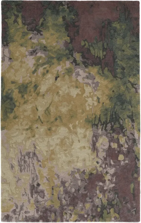 8' x 10' Wool Abstract Tufted Handmade Stain Resistant Area Rug - Gold Purple And Green