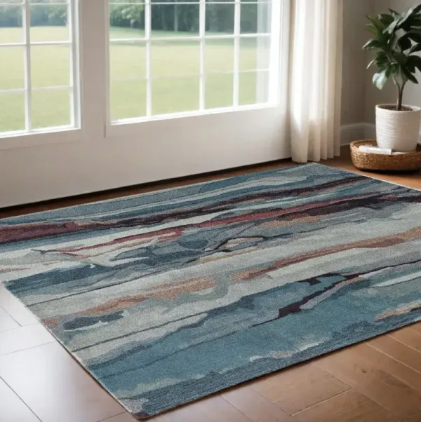 2' x 3' Wool Abstract Hand Tufted Area Rug - Blue And Orange