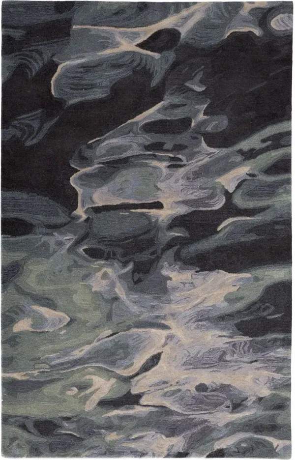 9' x 12' Wool Abstract Hand Tufted Area Rug - Blue And Black