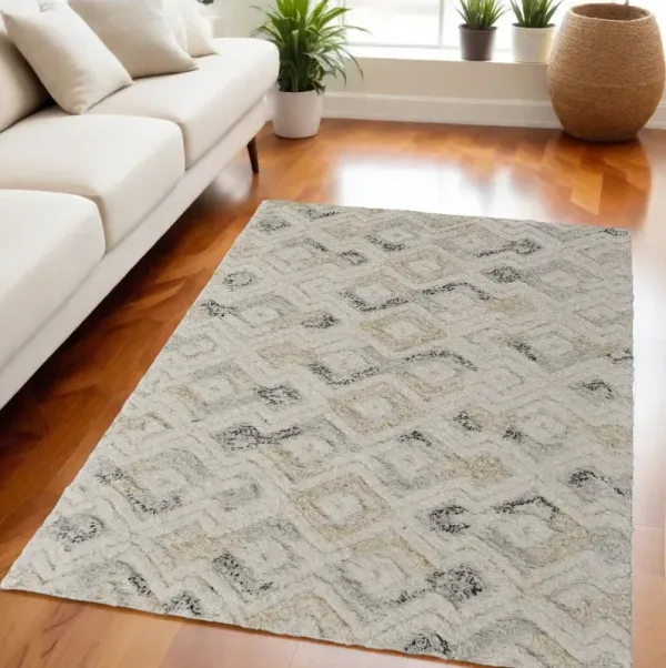 5' x 8' Geometric Hand Tufted Area Rug - Gray And Ivory