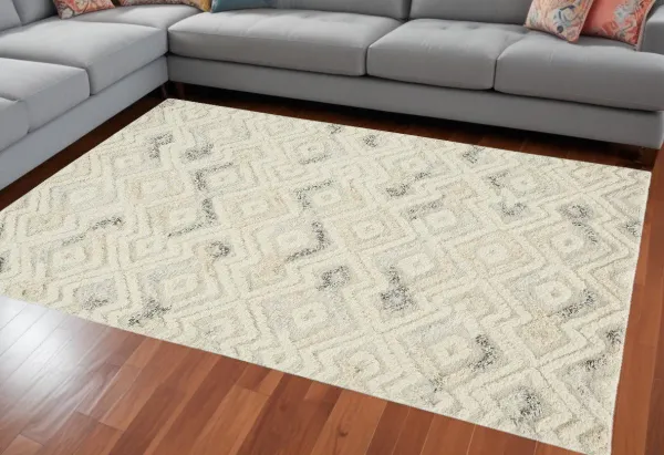 8' x 10' Wool Geometric Tufted Handmade Area Rug - Gray And Ivory
