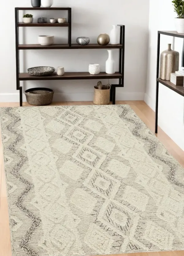 4' x 6' Wool Geometric Tufted Handmade Stain Resistant Area Rug - Ivory Taupe And Gray