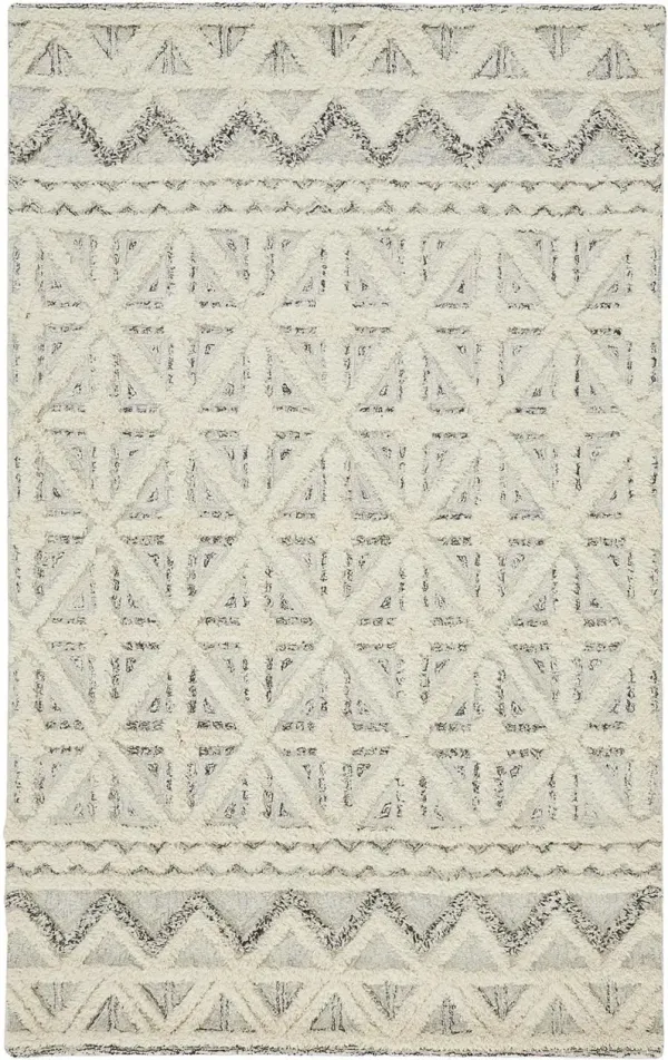 5' x 8' Wool Geometric Tufted Handmade Stain Resistant Area Rug - Ivory And Black