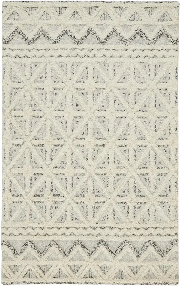 2' x 3' Wool Geometric Tufted Handmade Stain Resistant Area Rug - Ivory And Black