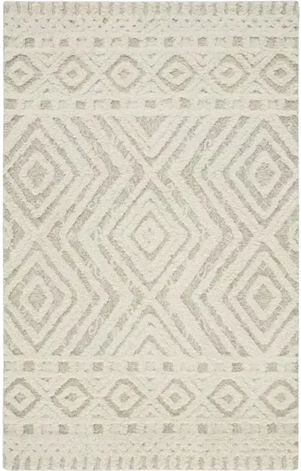 5' x 8' Wool Geometric Tufted Handmade Stain Resistant Area Rug - Ivory And Tan