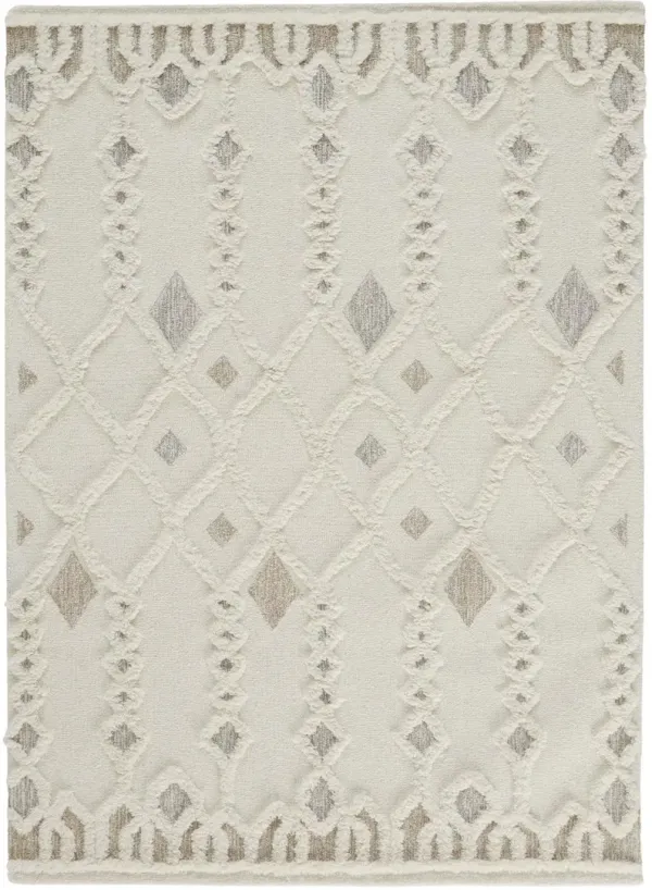 4' x 6' Wool Geometric Tufted Handmade Stain Resistant Area Rug - Ivory Tan And Silver