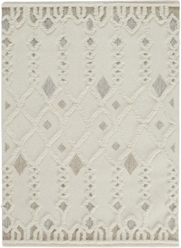 12' x 15' Wool Geometric Tufted Handmade Area Rug - Ivory Tan And Silver