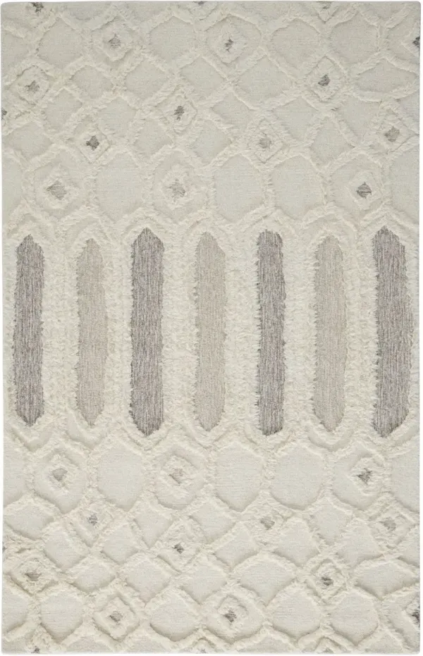 9' x 12' Wool Geometric Tufted Handmade Stain Resistant Area Rug - Ivory Taupe And Tan