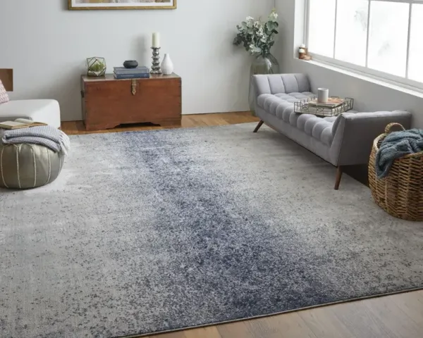 6.6' x 9.5' Abstract Power Loom Area Rug - Ivory And Blue