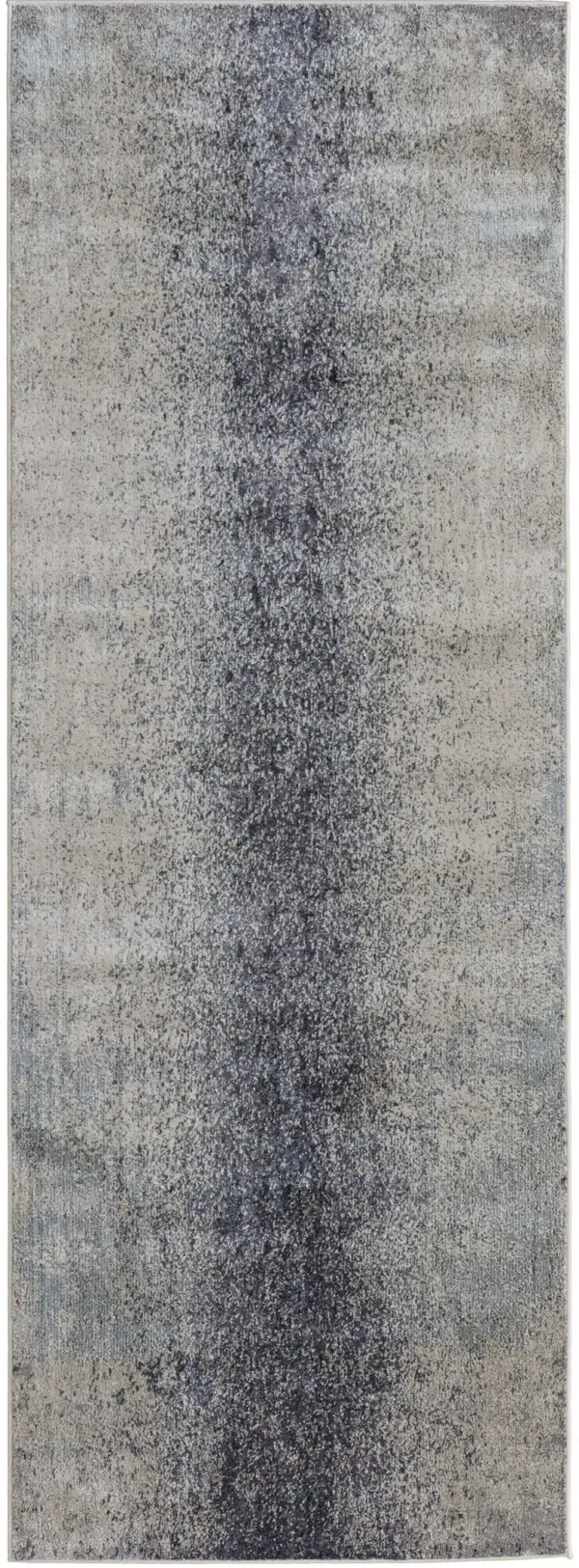 7.8' x 2.8' Abstract Power Loom Runner Rug - Ivory And Blue