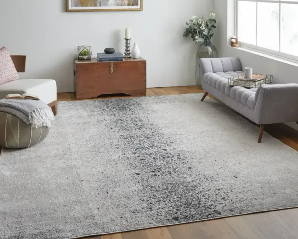 7' x 10' Abstract Power Loom Area Rug - Ivory Gray And Black