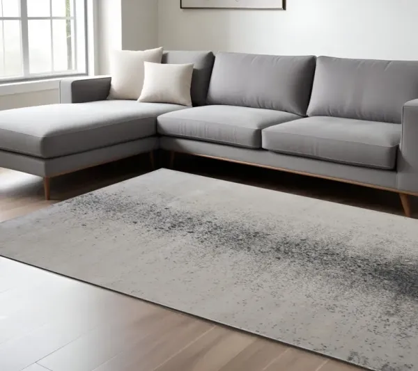 8' x 10' Abstract Power Loom Area Rug - Ivory Gray And Black