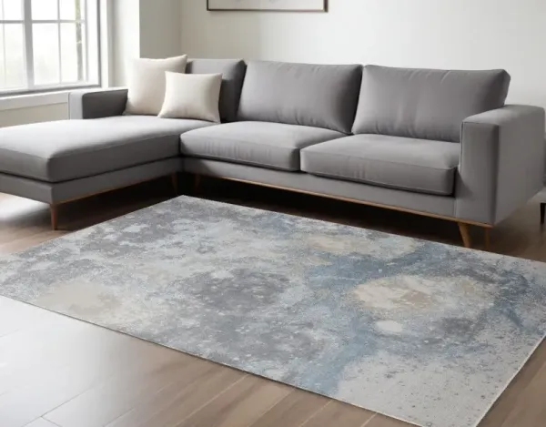 8' x 10' Abstract Area Rug - Ivory Blue And Gray
