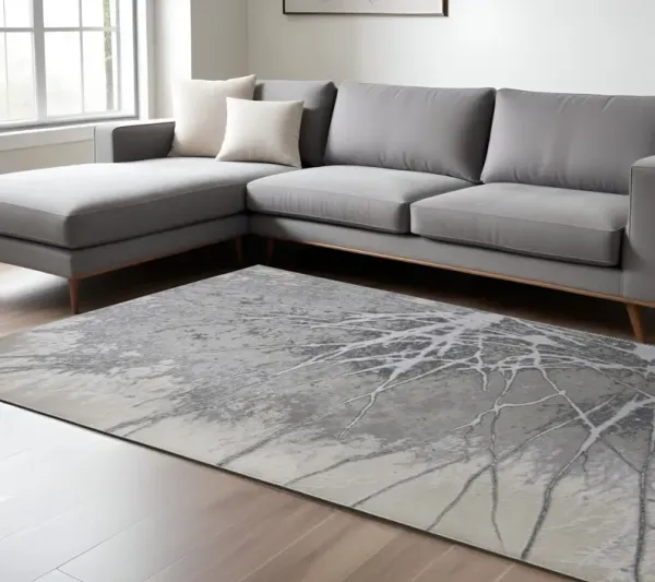 7' x 10' Abstract Power Loom Area Rug - Gray Silver And Ivory