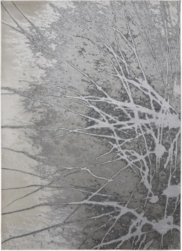 12' x 15' Abstract Power Loom Area Rug - Gray Silver And Ivory