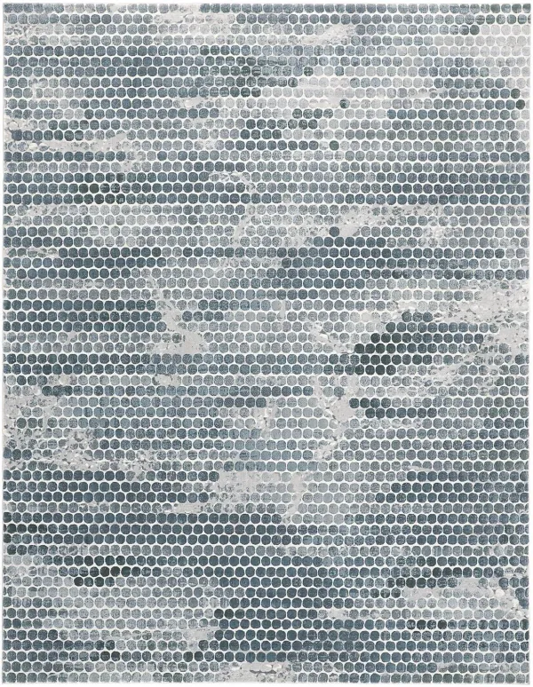 3' x 5' Polka Dots Distressed Stain Resistant Area Rug - Blue And Gray