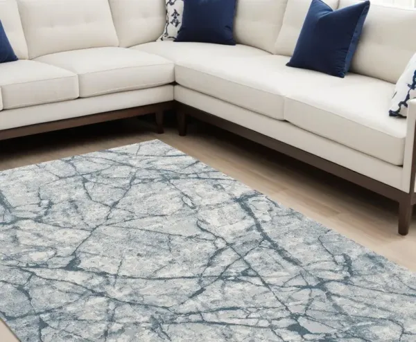 8' x 10' Abstract Distressed Stain Resistant Area Rug - Blue Gray And Ivory