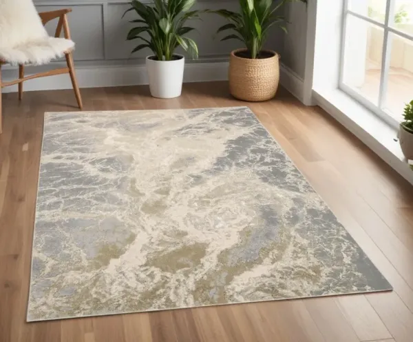 4' x 6' Abstract Area Rug - Ivory Silver And Gold