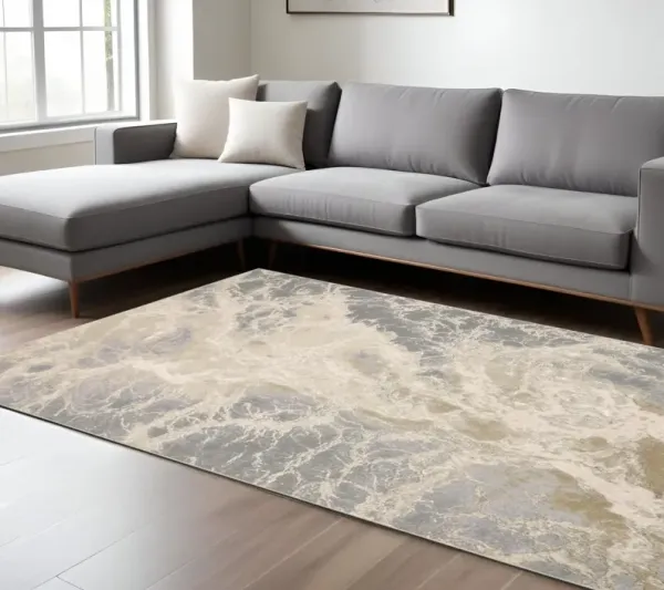 8' x 10' Abstract Area Rug - Ivory Silver And Gold