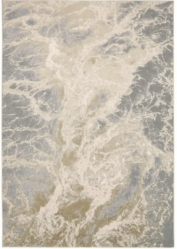 10' x 13' Abstract Stain Resistant Area Rug - Ivory Silver And Gold