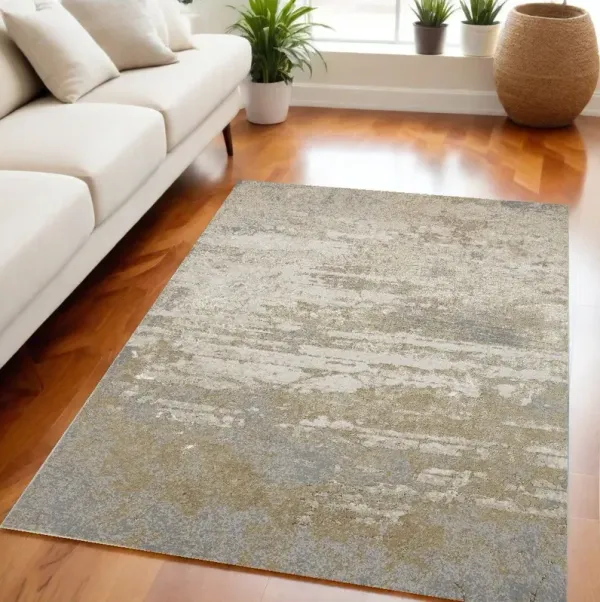 5' x 8' Abstract Stain Resistant Polyester Area Rug - Ivory Gold And Gray