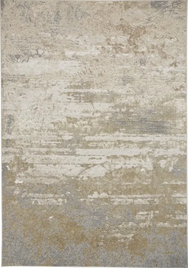 12' x 18' Abstract Area Rug - Ivory Gold And Gray