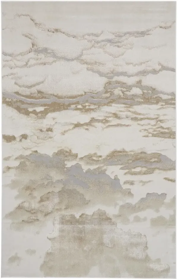 9' x 12' Abstract Polyester Area Rug - Ivory Tan And Gray