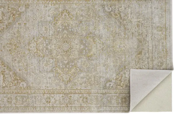5' x 8' Floral Stain Resistant Area Rug - Ivory And Gold